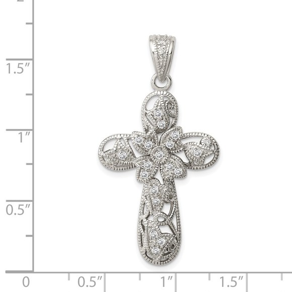 Sterling Silver Rhodium-plated CZ Cross Pendant - Picture 2 of 4